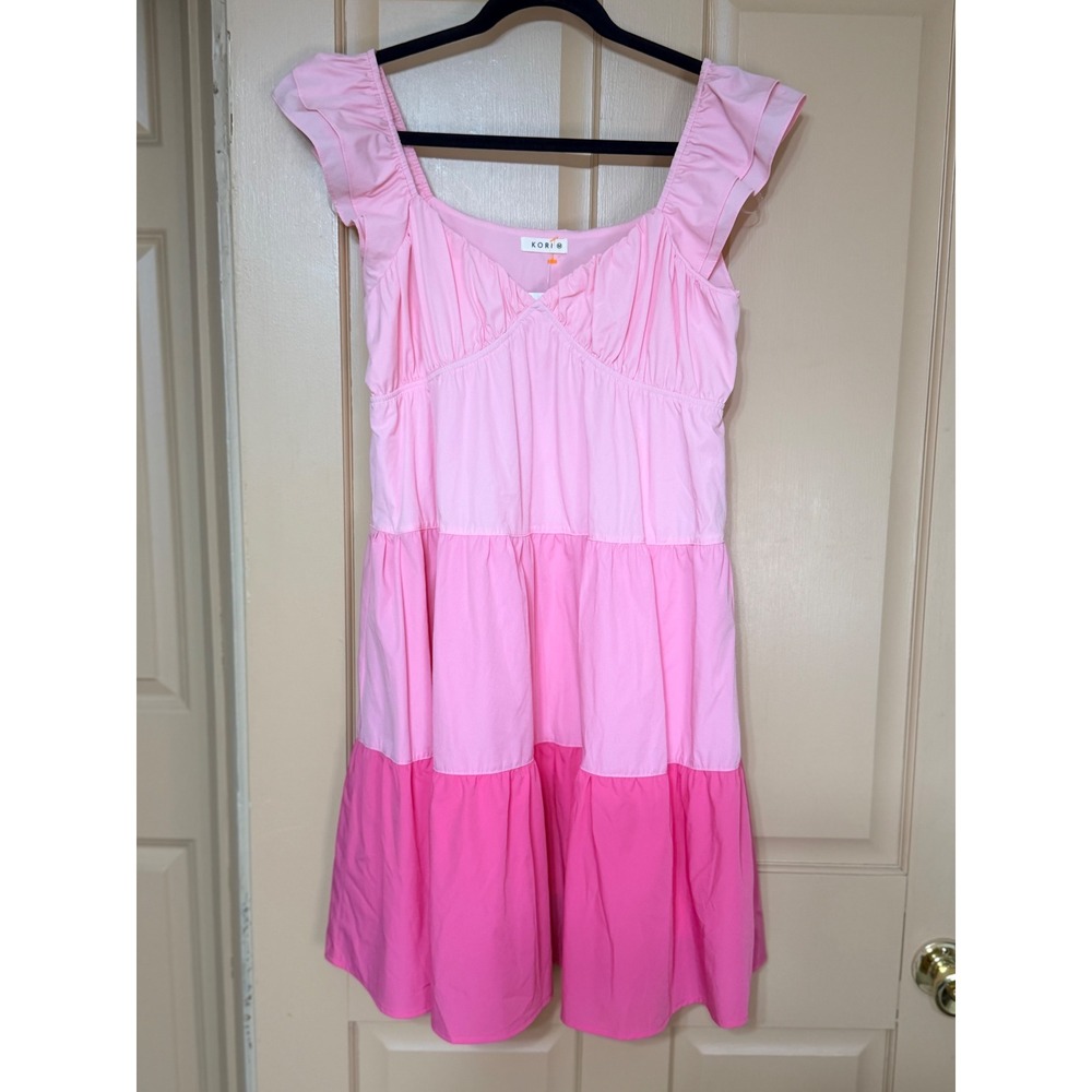 Kori Pink Combo Tiered Ombre Ruffle Mini Dress Any Occasion Size Medium NWT
